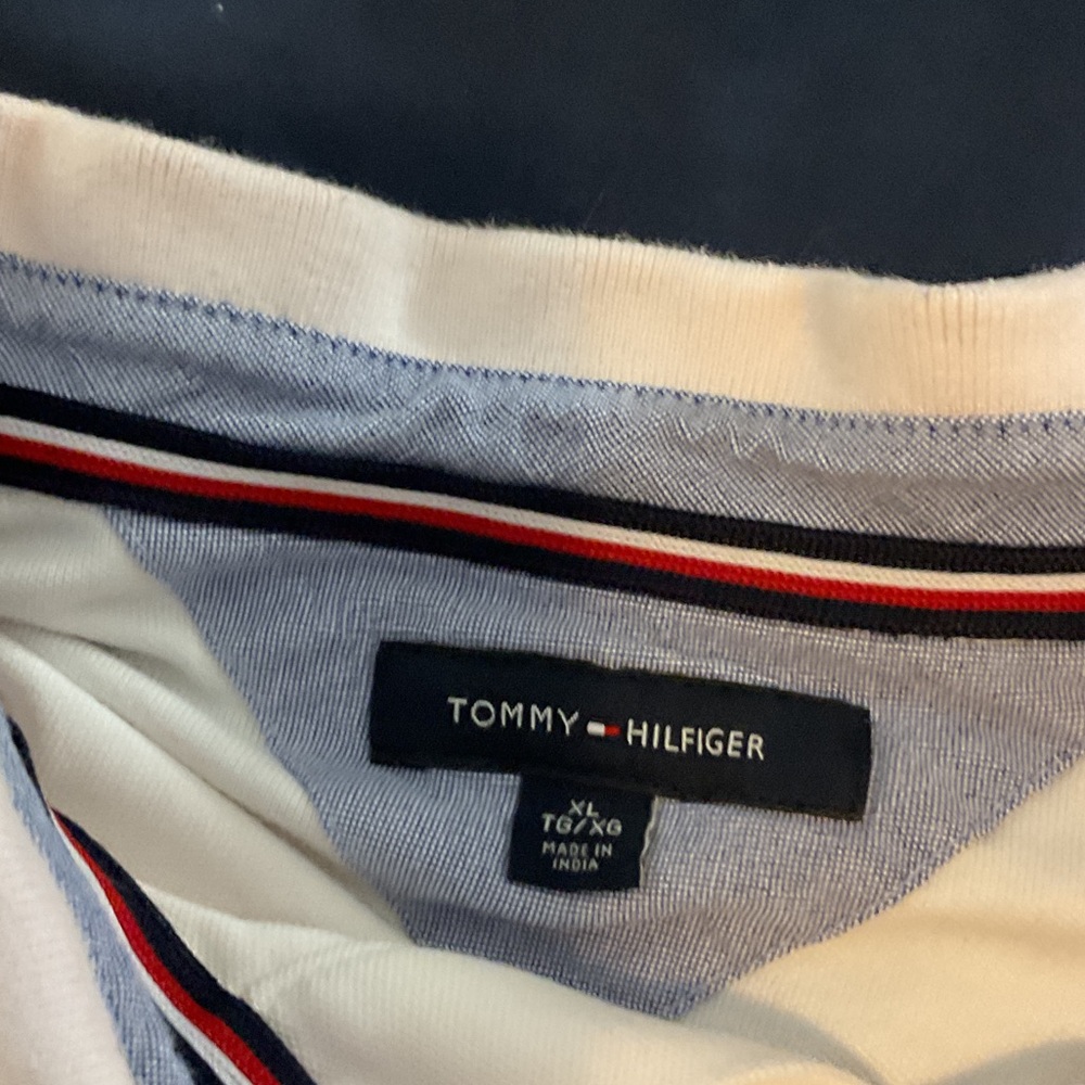 Tommy Hilfiger Blue and White Striped Collar